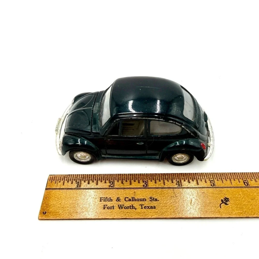 Vintage Volkswagen Beetle Diecast Toy Car Dark Green HGQ 591V Pull‎ Back